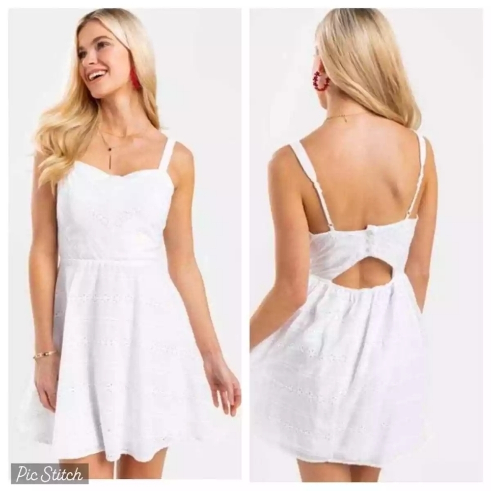 NWT Francesca's Three Pink Hearts White Mini Eyelet Dress